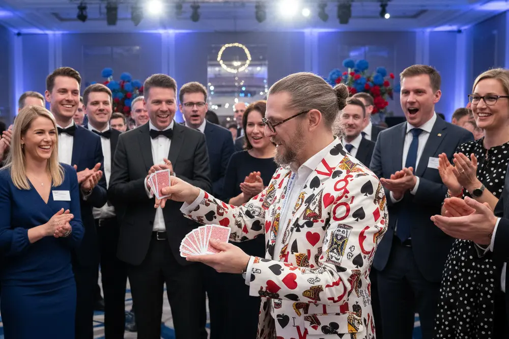 Hochwertige Firmenveranstaltung mit Empfangs- und Networking-Situation als Event-Check-Motiv